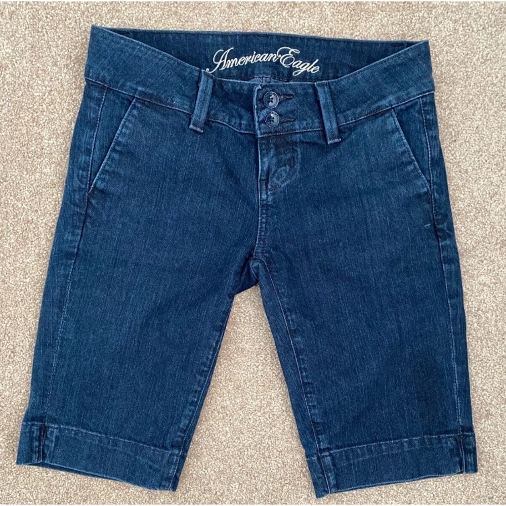 American Eagle Outfitters Women's Dark Blue Denim Bermuda Shorts - Picture 16 of 16